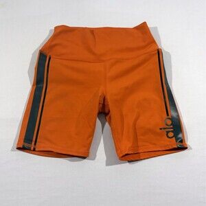 Alo Yoga Womens High Waist Bike Stretch Shorts 7” Orange Cycle Club Sz S